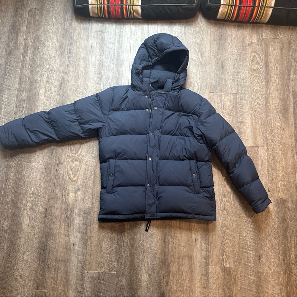 Aritzia Blue Quilted Puffer Jacket with Attached Hood